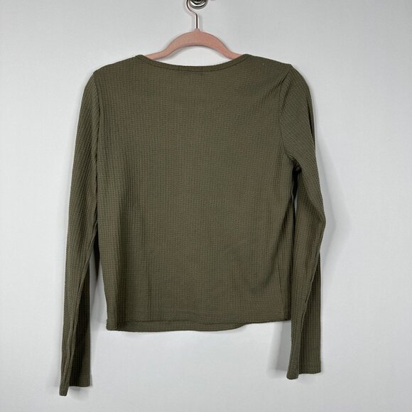 2/$24 Paper Crane Waffle Knit Long Sleeve Henley Tee Olive Green #A0530 TRB3 - Picture 4 of 8